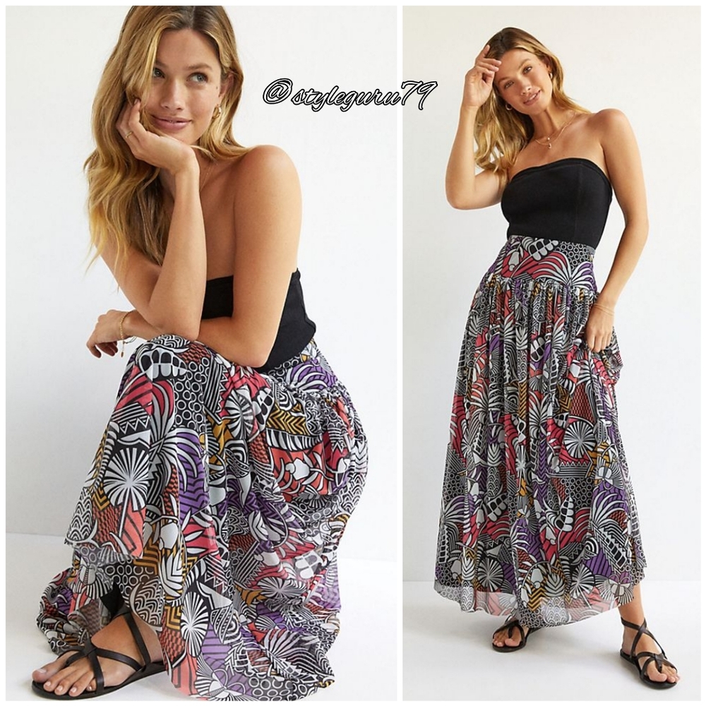NWT, Anthropologie, Farm Rio Multi Colored Tropical Maxi Skirt